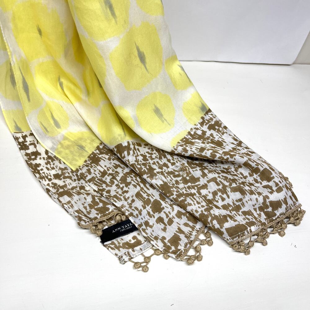 Ann Taylor Lightweight Cotton Silk Abstract Scarf Yellow Tan FLAW